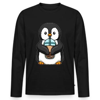 Penguin drinks bubble tea - Men's Premium Organic Long Sleeve Shirt - black - Front - Nico (187cm)