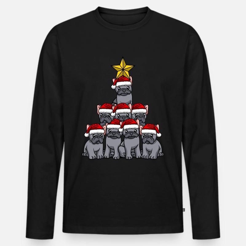 Frenchie Weihnachtsbaum - Männer Premium Bio Langarmshirt - Schwarz