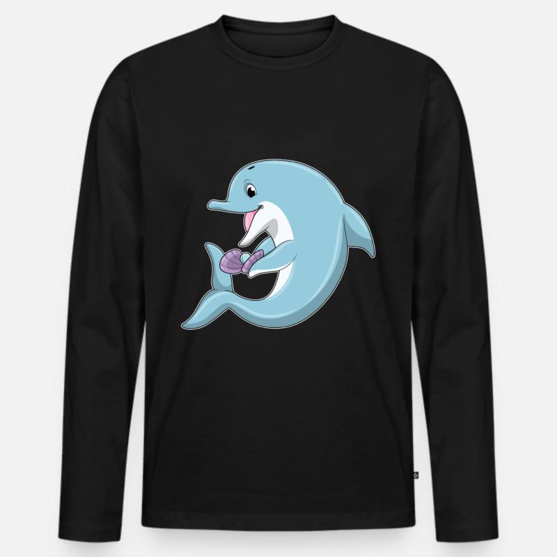 Delfin mit Perle - Männer Premium Bio Langarmshirt - Schwarz