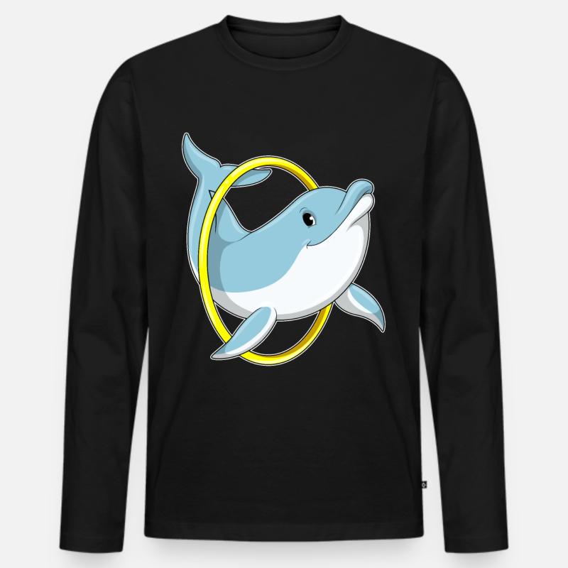 Delfin mit Ring - Männer Premium Bio Langarmshirt - Schwarz