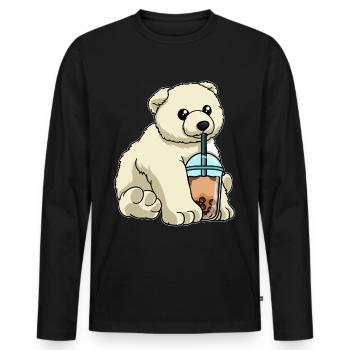Polar bear drinks bubble tea - Men's Premium Organic Long Sleeve Shirt - black - Front - Nico (187cm)