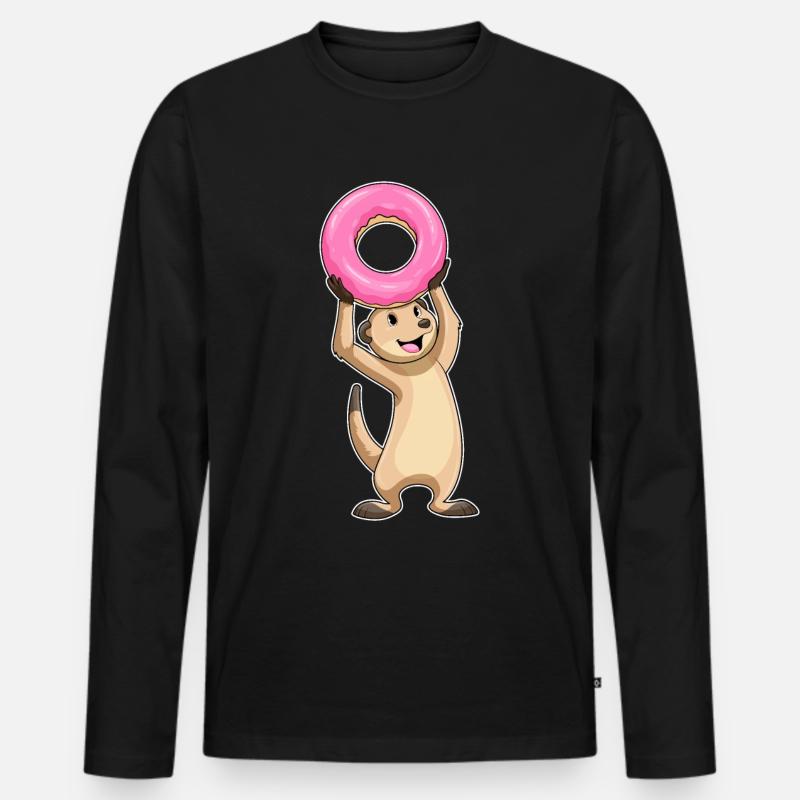 Erdmännchen mit Donut - Männer Premium Bio Langarmshirt - Schwarz