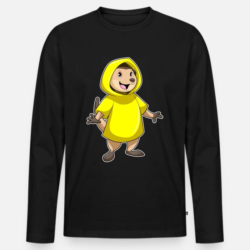 Erdmännchen mit Regenjacke - Männer Premium Bio Langarmshirt - Schwarz
