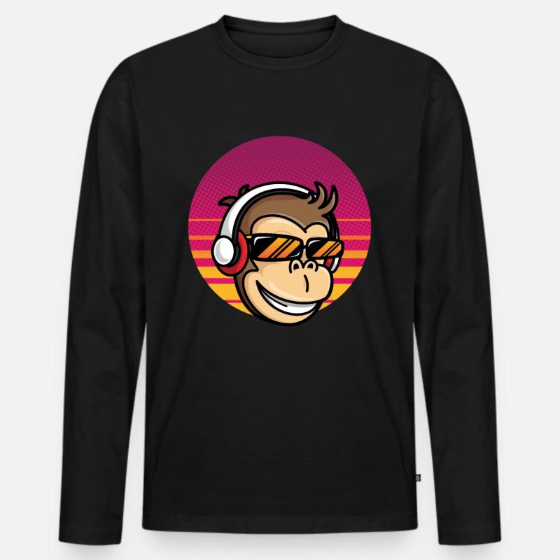Monkey DJ Affe mit Kopfhörer - Männer Premium Bio Langarmshirt - Schwarz