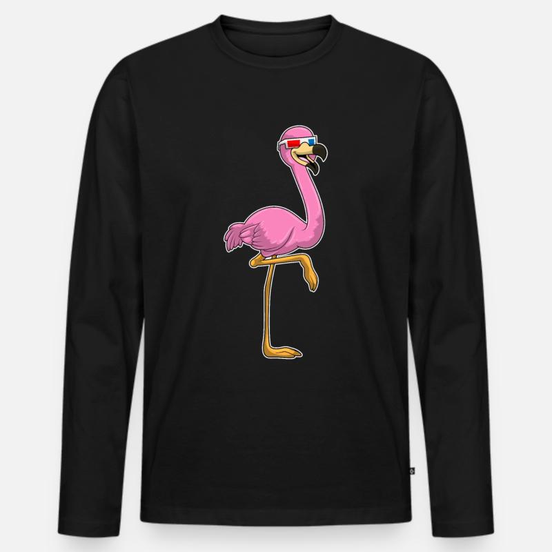 Flamingo mit Brille - Männer Premium Bio Langarmshirt - Schwarz