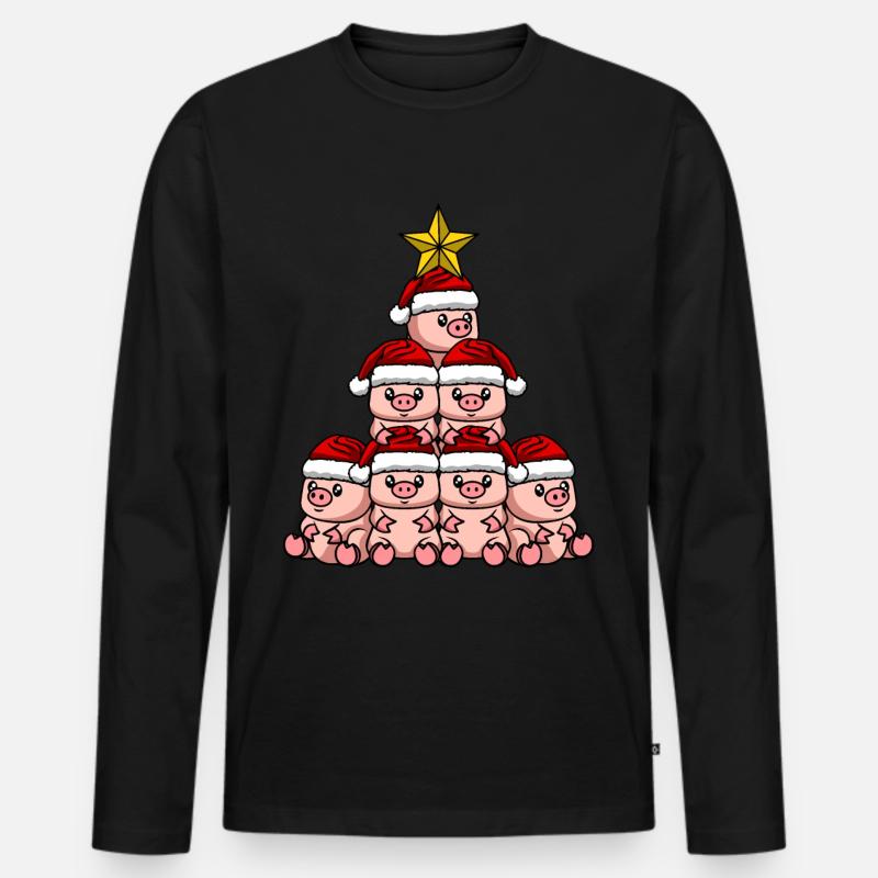 Schwein Weihnachtsbaum - Männer Premium Bio Langarmshirt - Schwarz