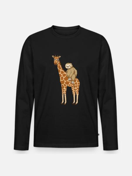 Sloth sits on giraffe - Men's Premium Organic Long Sleeve Shirt - black