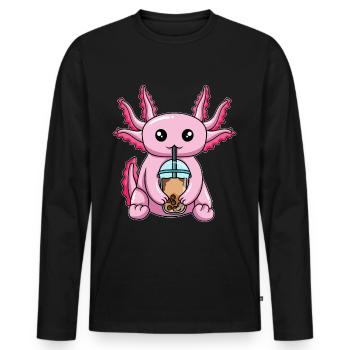 Kawaii Bubble Tea Axolotl - Männer Premium Bio Langarmshirt - Schwarz - Vorne - Nico (187cm)
