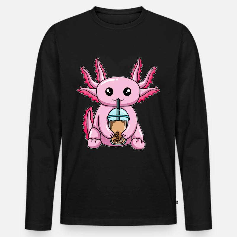 Kawaii Bubble Tea Axolotl - Männer Premium Bio Langarmshirt - Schwarz