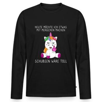 Heute Möchte Ich Menschen Schubsen - Männer Premium Bio Langarmshirt - Schwarz - Vorne - Nico (187cm)