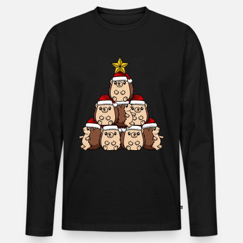 Igel Weihnachtsbaum - Männer Premium Bio Langarmshirt - Schwarz