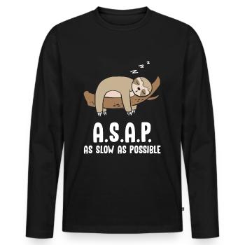 A.S.A.P. As Slow As Possible Faultier - Männer Premium Bio Langarmshirt - Schwarz - Vorne - Nico (187cm)