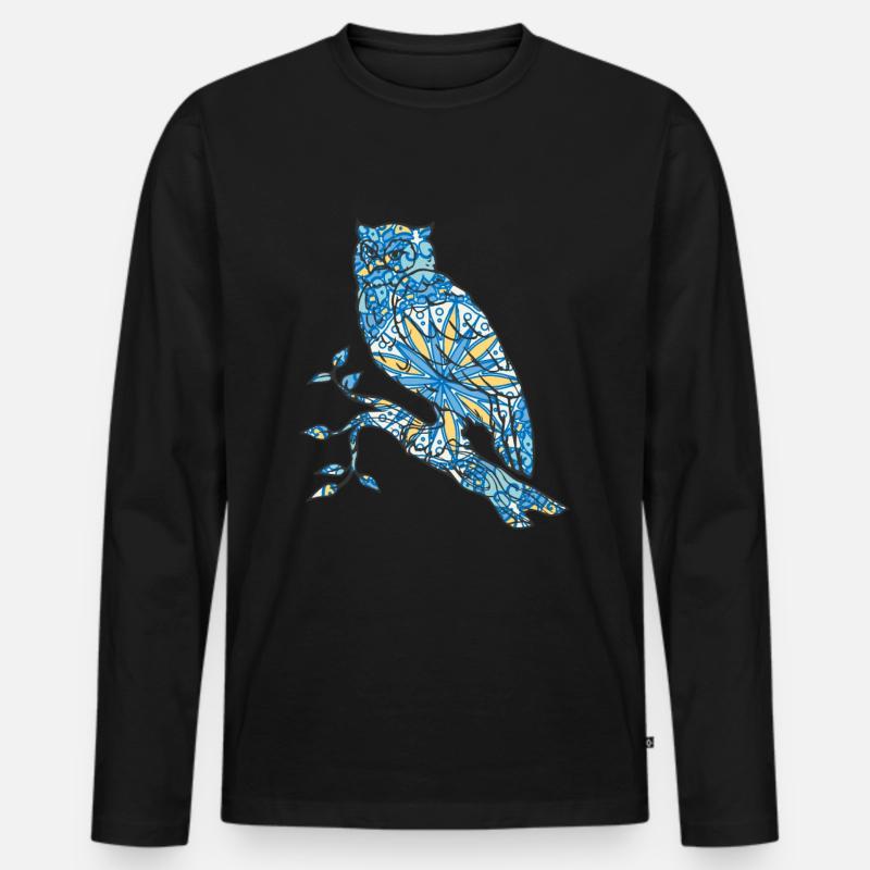 Mandala Eule Geometrie Muster - Männer Premium Bio Langarmshirt - Schwarz