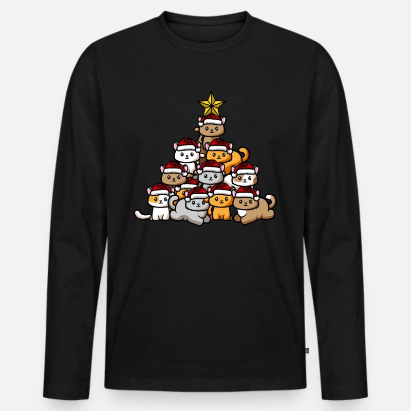 Katzen Weihnachtsbaum - Männer Premium Bio Langarmshirt - Schwarz