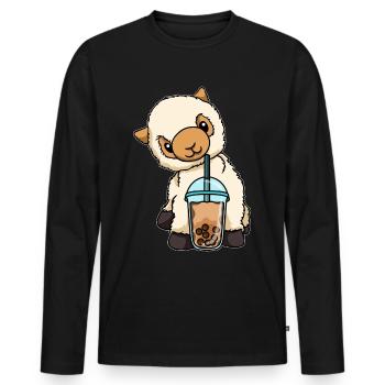 Lama drinks bubble tea - Men's Premium Organic Long Sleeve Shirt - black - Front - Nico (187cm)