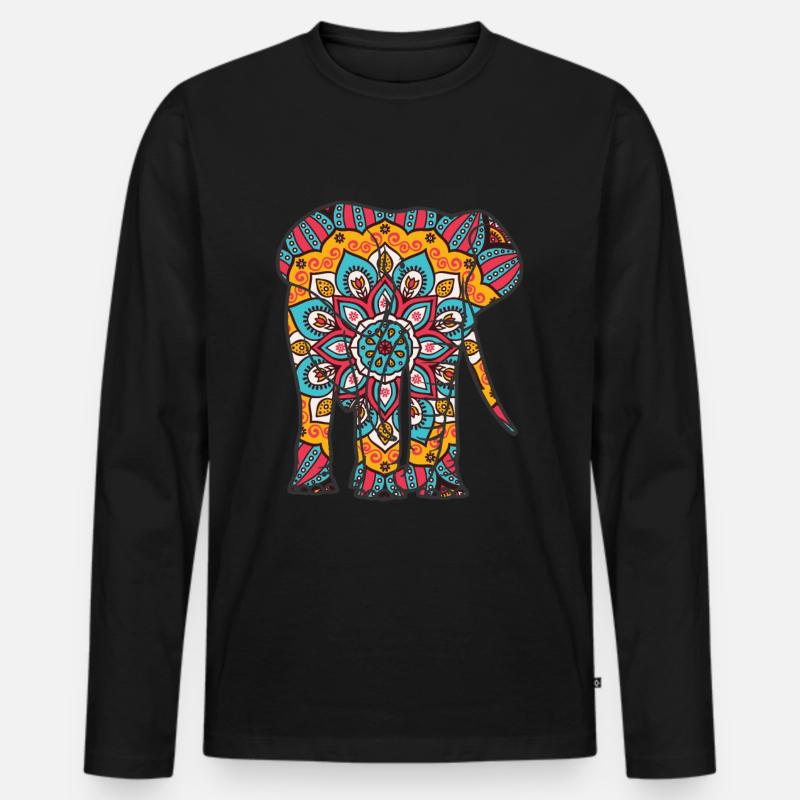 Mandala Elefant Geometre Muster - Männer Premium Bio Langarmshirt - Schwarz