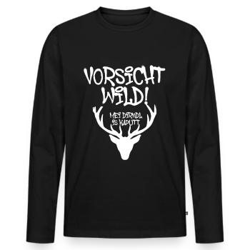 vorsicht wild,geweih,hirsch,dirndl is kaputt - Männer Premium Bio Langarmshirt - Schwarz - Vorne - Nico (187cm)