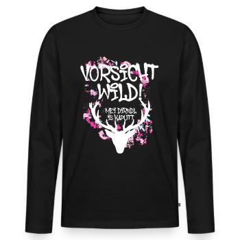 vorsicht wild,geweih,hirsch,dirndl is kaputt, - Männer Premium Bio Langarmshirt - Schwarz - Vorne - Nico (187cm)