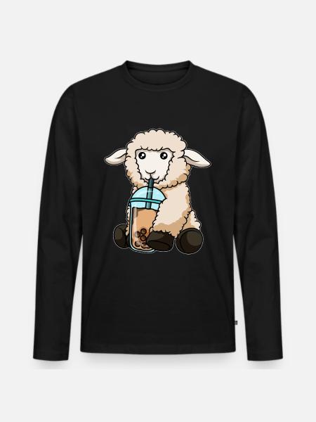 Kawaii Bubble Tea Sheep - Men's Premium Organic Long Sleeve Shirt - black