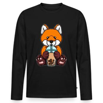 Fox drinks bubble tea - Men's Premium Organic Long Sleeve Shirt - black - Front - Nico (187cm)