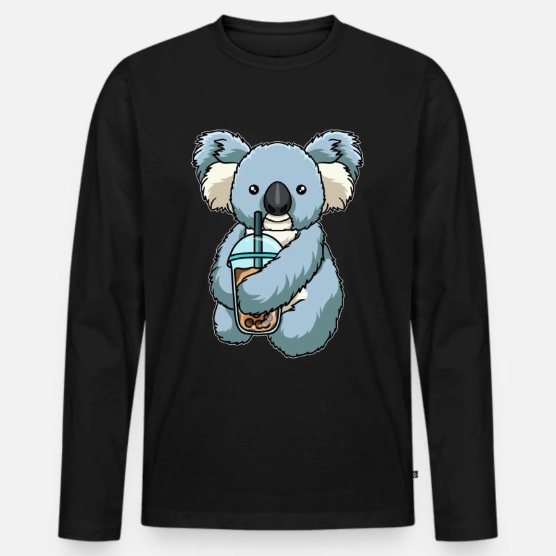 Kawaii Bubble Tea Koala - Männer Premium Bio Langarmshirt - Schwarz