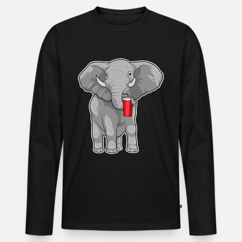 Elephant Drinking Cup - Men's Premium Organic Long Sleeve Shirt - black