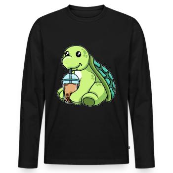 La tortue boit du thé à bulles - T-shirt manches longues Premium bio Homme - noir - Devant - Nico (187cm)
