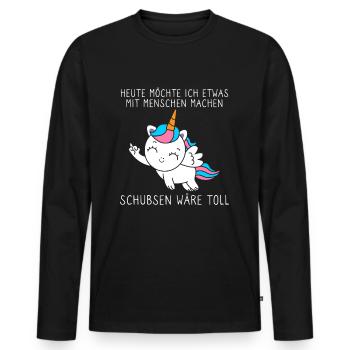 Ich möchte etwas mit Menschen machen Schubsen - Männer Premium Bio Langarmshirt - Schwarz - Vorne - Nico (187cm)