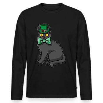 Chat noir Saint-Patrick - T-shirt manches longues Premium bio Homme - noir - Devant - Nico (187cm)