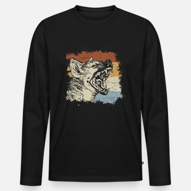 Retro Hyäne - Männer Premium Bio Langarmshirt - Schwarz