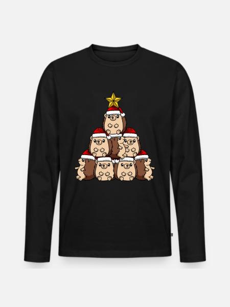 Hedgehog Christmas Tree - Men's Premium Organic Long Sleeve Shirt - black