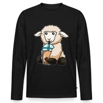 Sheep drinks bubble tea - Men's Premium Organic Long Sleeve Shirt - black - Front - Nico (187cm)