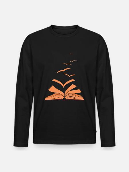 Buch Bücherwürmer Vogel Leseratte Literatur - Männer Premium Bio Langarmshirt - Schwarz