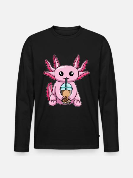 Axolotl drinks bubble tea - Men's Premium Organic Long Sleeve Shirt - black