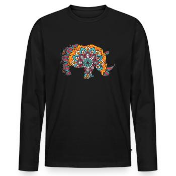 Mandala Rhino Geometre Pattern - T-shirt manches longues Premium bio Homme - noir - Devant - Nico (187cm)