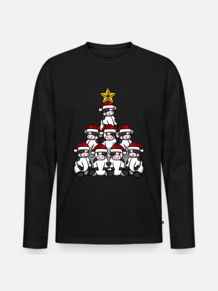 Cow Cow Christmas Tree - Men's Premium Organic Long Sleeve Shirt - black