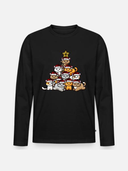 Cats Christmas Tree - Men's Premium Organic Long Sleeve Shirt - black