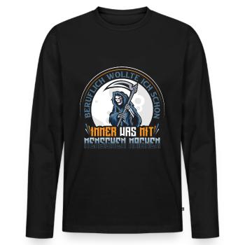 Ich wollte ich schon immer was mit Menschen machen - Männer Premium Bio Langarmshirt - Schwarz - Vorne - Nico (187cm)