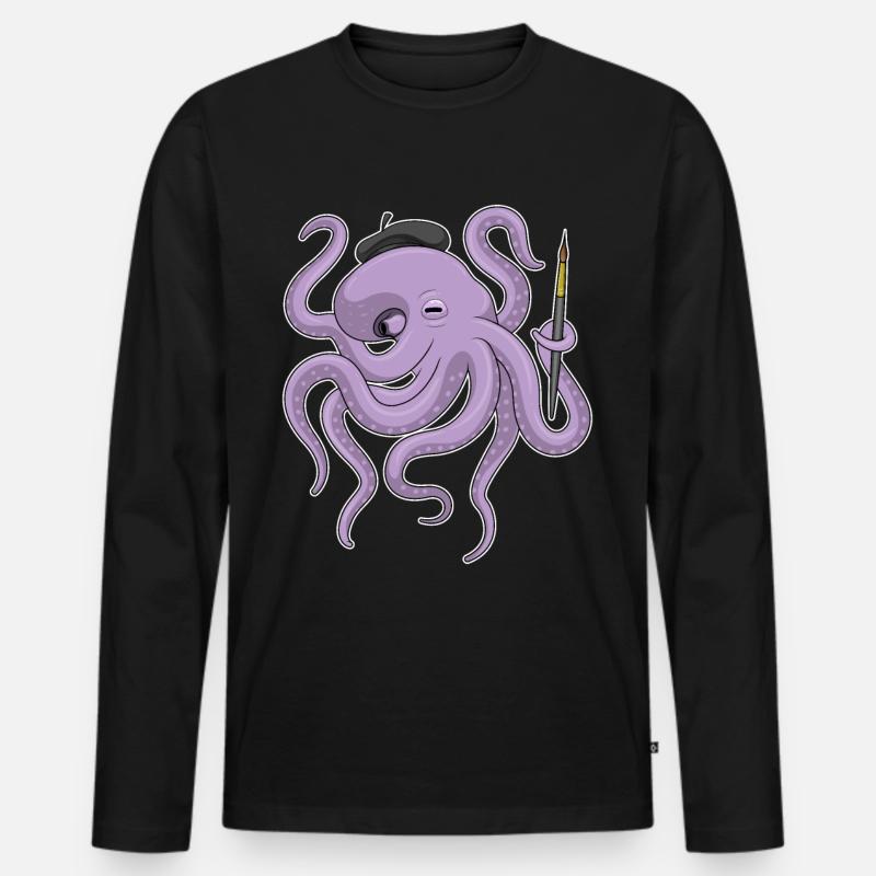Krake Maler Pinsel - Männer Premium Bio Langarmshirt - Schwarz
