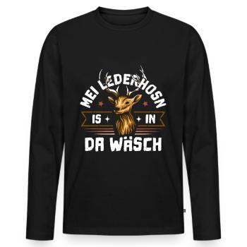 Mei Lederhosn is in da Wäsch - Männer Premium Bio Langarmshirt - Schwarz - Vorne - Nico (187cm)
