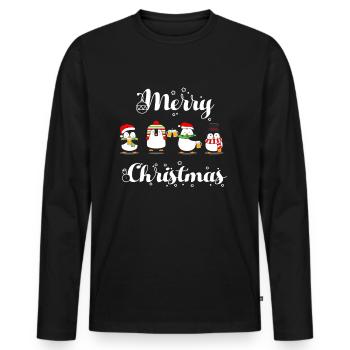 Merry Christmas Lustiger Pinguin Bier - Männer Premium Bio Langarmshirt - Schwarz - Vorne - Nico (187cm)