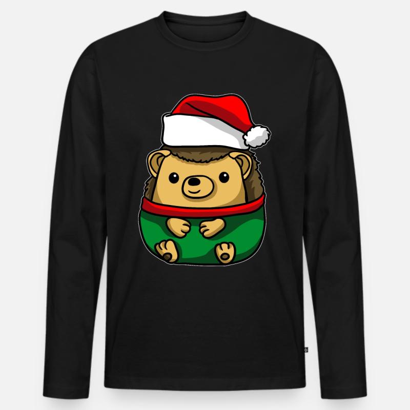 Igel mit Christmas Sweater - Männer Premium Bio Langarmshirt - Schwarz