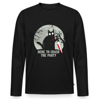 Ici pour écraser le chat d’Halloween - T-shirt manches longues Premium bio Homme - noir - Devant - Nico (187cm)