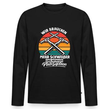 Wir brauchen mehr Schweißer und weniger Philosophe - Männer Premium Bio Langarmshirt - Schwarz - Vorne - Nico (187cm)