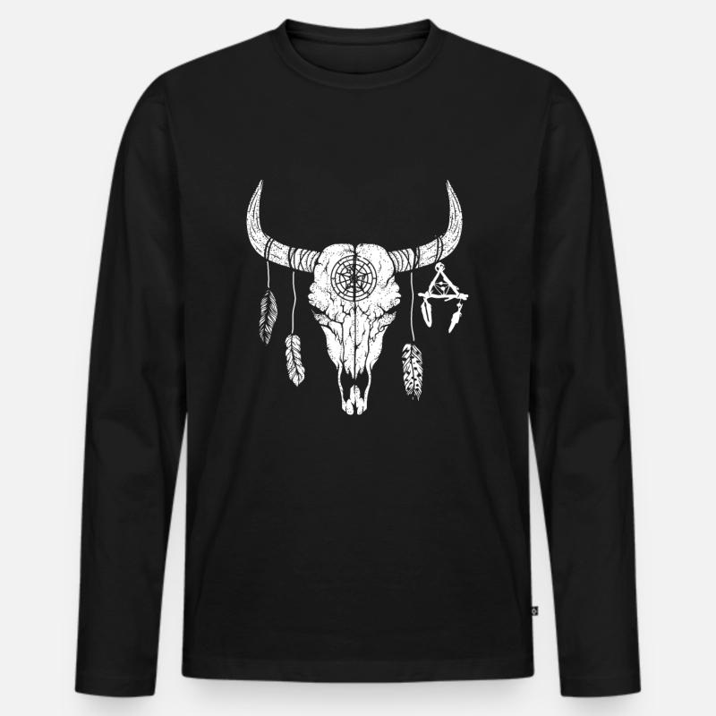 Büffel Schädel Ochse - Männer Premium Bio Langarmshirt - Schwarz