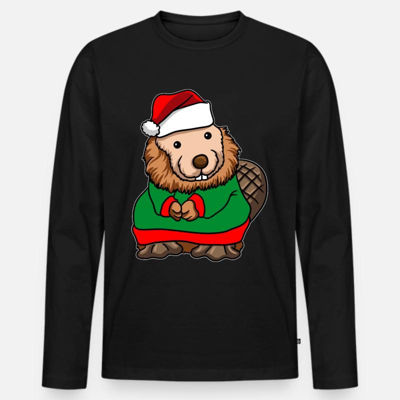 Biber Weihnachtsmann - Männer Premium Bio Langarmshirt - Schwarz