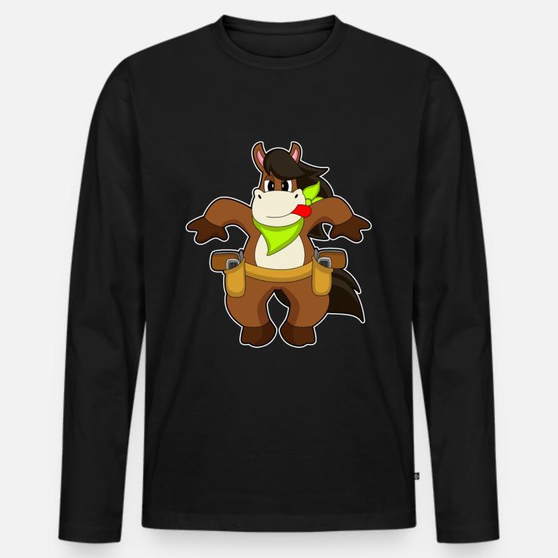 Pferd Cowboy Pistole - Männer Premium Bio Langarmshirt - Schwarz