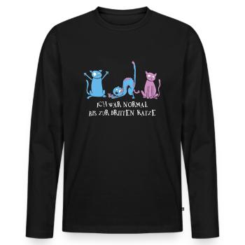 Ich War Normal Bis Zur Dritten Katze - Männer Premium Bio Langarmshirt - Schwarz - Vorne - Nico (187cm)