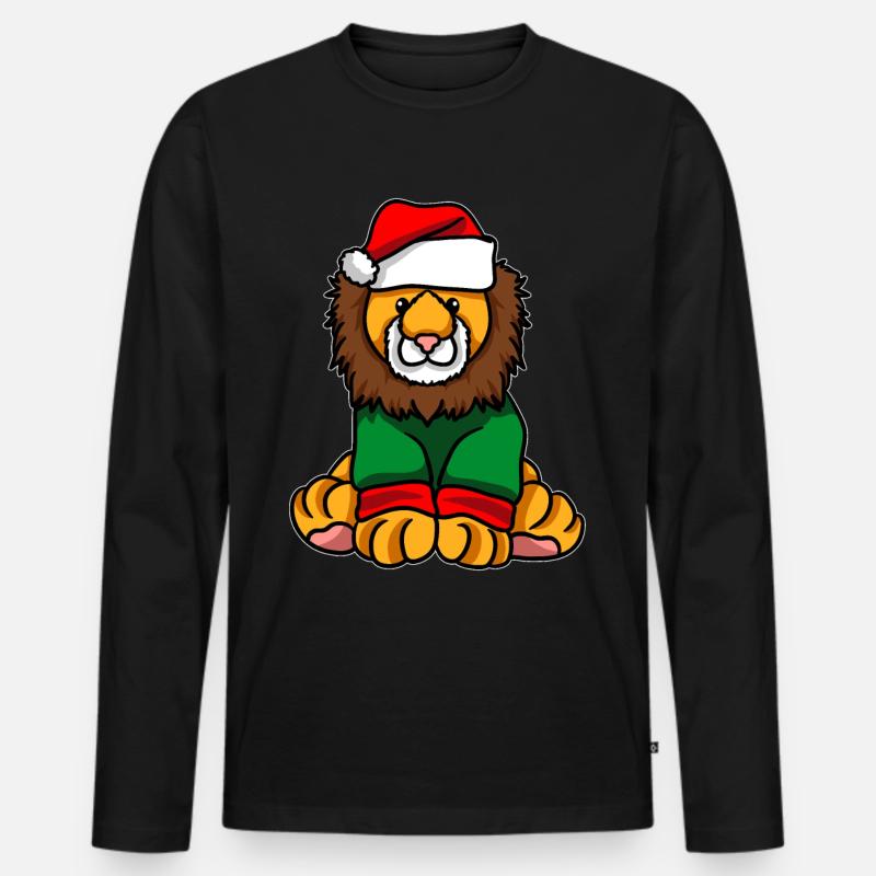 Lion avec pull de Noël - T-shirt manches longues Premium bio Homme - noir