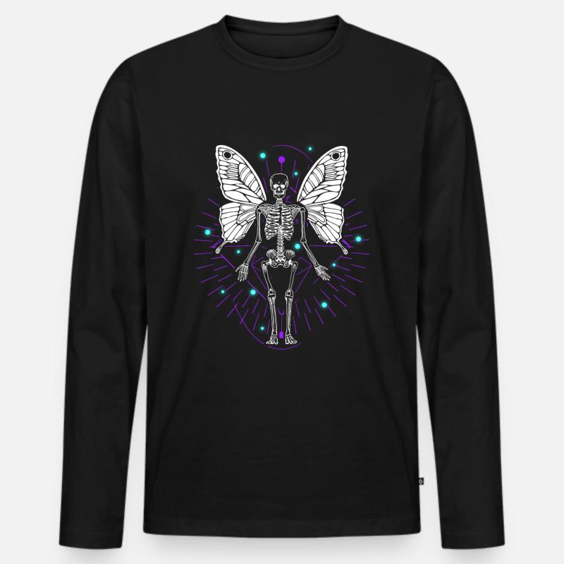 Skeleton Butterfly Dripping Skull Goth - Männer Premium Bio Langarmshirt - Schwarz